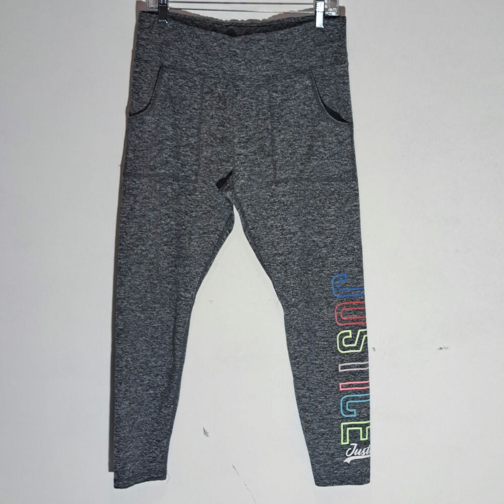 Justice Active Girl's Plus 20/22 Gray Logo Leggings
